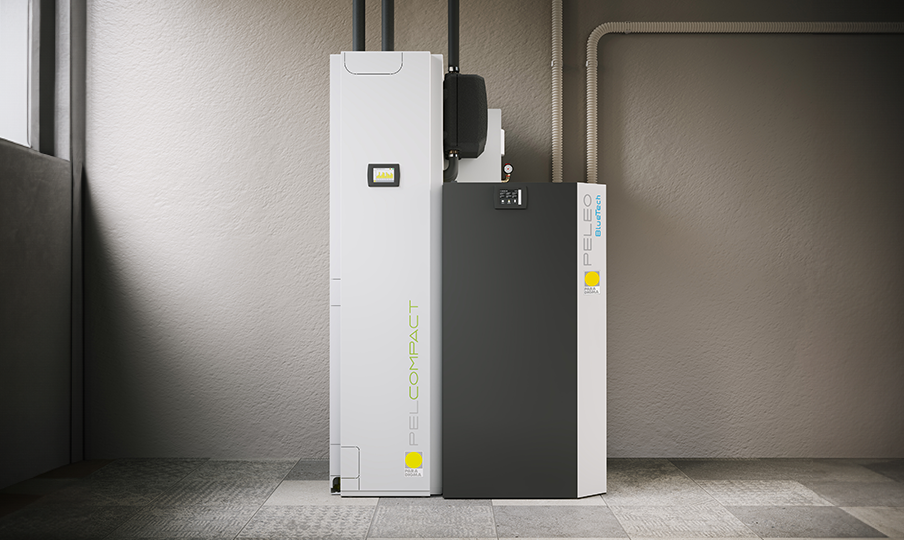 PELCOMPACT Heizzentrale von der Marke Paradigma an der Wand 